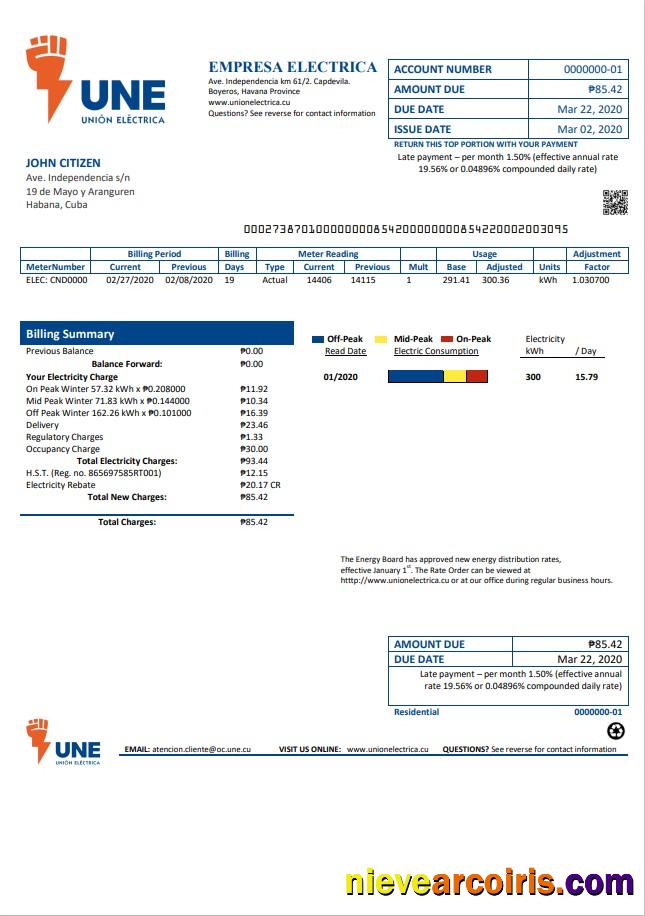 Cuba Empresa Electrica utility bill